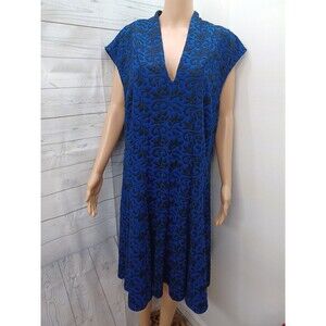 Gabby Skye Floral 3D Sleeveless A-Line Dress Blue Black Sz 20W